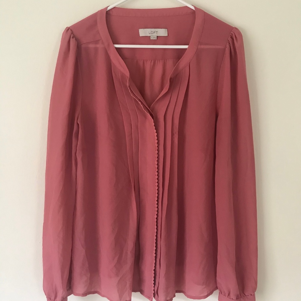 Medium Long Sleeve Ann Taylor Loft Pink Blouse